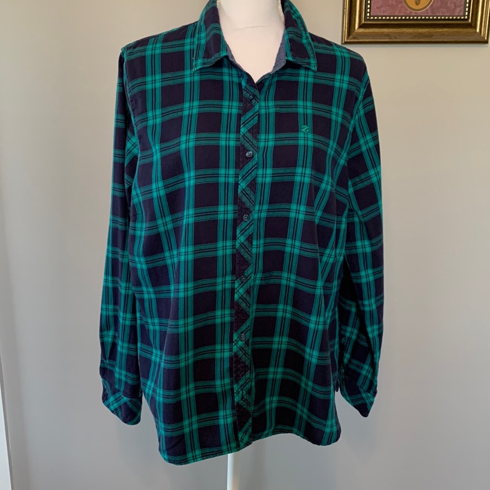 Izod Green and Blue 💙 Plaid Button-Down Shirt